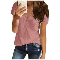 Ženska ljetna majica s izrezom u obliku slova u, jednobojna bluza kratkih rukava, vrhovi u ružičastoj boji