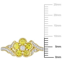 Ženski prsten od 10 karatnog žutog safira i dijamanta od 10 karatnog žutog zlata s cvjetnim prorezom na dršci
