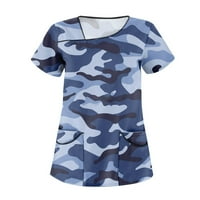 Ženski topovi, Ženska bluza kratkih rukava, Ležerne majice s printom s okruglim vratom, ljetna plava 3 inča