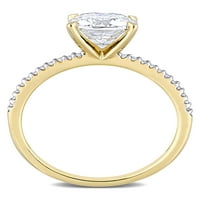 Carat T.G.W. Jastuk izrezan Moissanit i Carat T.W. Dijamantni 14KT zaručnički prsten od žutog zlata