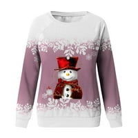 Božićni džemper, Ženska majica s okruglim vratom s dugim rukavima, ležerni Božićni sportski vrhovi u ružičastoj boji