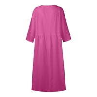 Ljetne haljine Ženska Moda Casual rukav s volanima Okrugli izrez Dvostruki džep Patch džep-tunika srednje duljine vruće ružičaste