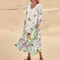 Ženska ležerna haljina s džepom i rukavima od tri četvrtine s cvjetnim printom u bež boji