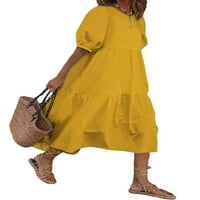 Ženska haljina u boji, jednobojna haljina s napuhanim rukavima, ljetna ležerna široka ljuljačka haljina velike veličine