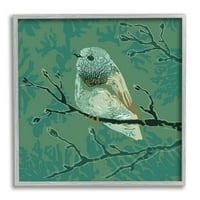 Stupell Industries Zelena ptica snimljena Sažetak botaničke grančice Detalji Grafička umjetnost siva uokvirena umjetnička print zidna