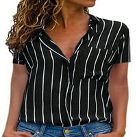 Ženske ljetne bluze Ležerne košulje Na pruge s izrezom u obliku slova u i kratkim rukavima na kopčanje Gornji dijelovi radne osnovne
