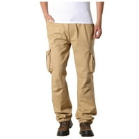 Teretne hlače za muškarce Plus size od čistog pamuka s više džepova, kombinezoni otporni na habanje, Kaki hlače u boji na svjetlu