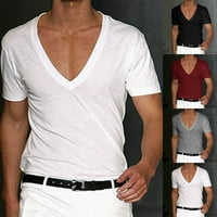 Muška sportska majica s izrezom za fitness u obliku slova u, ležerna tanka majica kratkih rukava za mišiće, majice za teretanu, bijele