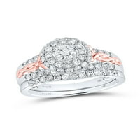 14k nakit od bijelog zlata, ženski okrugli dijamantni prsten s ružičastim nijansama, set vjenčanih prstenova za mladenke 1. Cttw