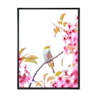 DesignArt 'ptica sjedi na cvjetovima trešnje' tradicionalno uokvireno platno zidne umjetničke tiska