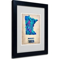 Zaštitni znak likovna umjetnost Minnesota akvarelna karta Matted Framed Art by Naxart, crni okvir