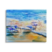 Stupell Industries egret ptice hodanje oceanskom obalom za prskanje vodenih slika galerija omotana platno tisak zidna umjetnost,