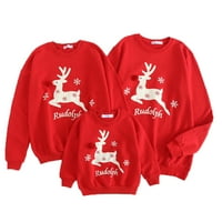 Nova božićna majica s kapuljačom za roditelje i djecu, crveni pulover s printom losa i snježne pahulje dugih rukava
