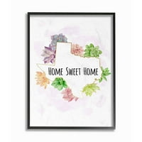 Stupell Home Decor Collection Texas State Home Sweet Home sočni akvarelni akvarelni vinjeta uokvirena GICLEE teksturizirana umjetnost