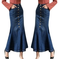 Rasprodaja ženskih haljina Ženski trendovi Maksi duge suknje visokog struka s prednjim džepom na kopčanje u obliku ribljeg repa u