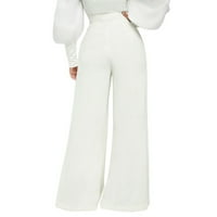 Ženske hlače, široke ženske uske hlače visokog elastičnog struka, jednobojne sportske hlače u bijeloj boji
