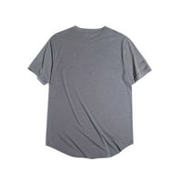Muške košulje, Muška ljetna jednobojna sportska pamučna majica kratkih rukava, gornji dio, bluza, Siva, Donji dio