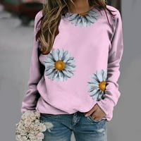 Plus-size rasprodaja dugih rukava Ženske majice dugih rukava majica s printom pulover labava tunika vrhovi 6 ružičasta
