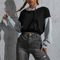 Ženski proljetni i jesenski jednobojni kratki pulover s dugim rukavima, ležerni džemper s kapuljačom u crnoj boji;