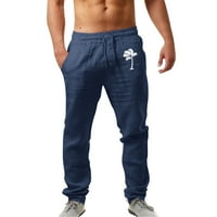 Muške lagane hlače, muške modne Ležerne lanene hlače s printom s džepovima na vezanje, prevelike hlače, tamnoplave sportske hlače