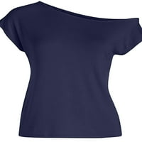 Ženska majica s pristranim izrezom, ljetni vrhovi, majica kratkih rukava, ležerna odjeća, Radna jednobojna tunika, tamnoplava bluza