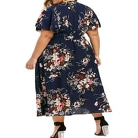 Ženske ljetne haljine maksi-a, Cvjetni sarafan, duga haljina velike veličine, lagana, s izrezom u obliku inča, Mornarsko plava, 4