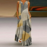 Ženska ležerna labava haljina s naramenicama s printom, Haljina Za plažu s izrezom i džepovima u obliku slova U, haljine bez rukava