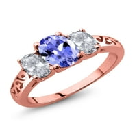 18k ružičasti zlatni prsten od ružičastog zlata prekriven srebrom, plavim tanzanitom i bijelim topazom u filigranskom stilu za žene