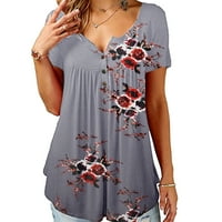 Ženske majice Plus Size S izrezom u obliku slova u i gumbima, majice kratkih rukava za žene, ležerna široka majica s cvjetnim printom