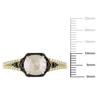 Miabella Ženska karat T.W. Crno-bijela maštovita i okrugla izrezana sol i paprika dijamant 10kt žuto zlato halo proliveni prsten