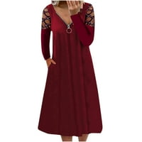 Ženske Ležerne haljine haljina s dugim rukavima proljetna haljina s izrezom u obliku slova A, otvorena haljina od rhinestona, crvena