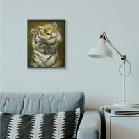Stupell Industries Happy Tiger Smiješno veliko mačja slika životinja uokvirena je Giclee teksturizirana umjetnost Patricka Lamontagne
