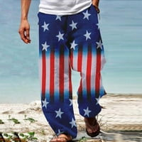 Muške hlače za slobodno vrijeme-ljetna ležerna moda s printom Dan neovisnosti od 3 inča, ravne hlače s elastičnom elastikom, plave