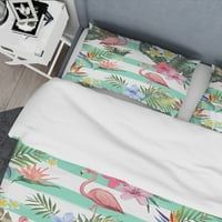 DesignArt 'tropski botanički proizvodi, cvijeće i flamingo' Moderni pokrivač u sredini stoljeća