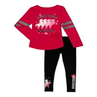 Pink Velvet Girls veže prednji grafički čaj s dugim rukavima i set odjeće za tiskane gamaše, 2-komad, veličine 4-12