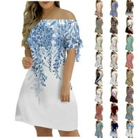 Dizajnerska haljina s rukavima s laticama s jednim ramenom s printom u plavoj boji