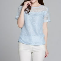 Ženske bluze ženska moda za slobodno vrijeme majica kratkih rukava vrhovi čipkasta bluza u boji Plava ae