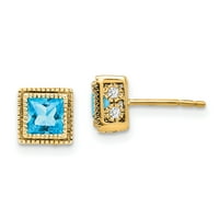Karatne naušnice od žutog zlata s plavim topazom i dijamantima