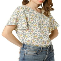 Jedinstvene ponude ženske cvjetne lepršave rukave okrugli vrat šifon bluza