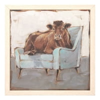 Smeđa krava na kauču, rustikalno uokvireno platno, 9. 5 do 9. 5