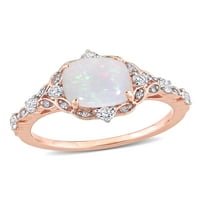1- Carat T.G.W. Opal, bijeli safir i dijamantski raspored 10kt ružičastih zlata vintage halo prsten