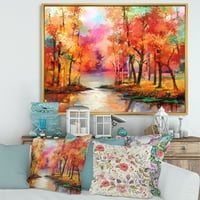 Jezero u jesen šarenih jesenskih stabala uokvireno slikarstvom platno umjetnički tisak