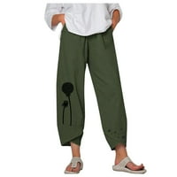 Hlače za žene modne ženske Ležerne hlače s cvjetnim printom elastični pojas u struku hlače širokih nogavica zelene hlače 519355