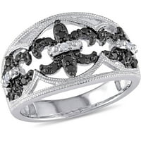 Carat T.W. Crno-bijeli dijamantni sterling srebro fleur-de-lis prsten