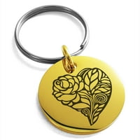 Ljubavno srce od nehrđajućeg čelika s cvjetnom ružom ugravirani mali medaljon kružni šarm privjesak za ključeve