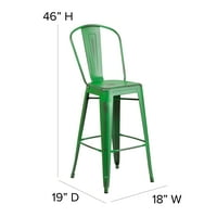 30 visoka istrošena Zelena Metalna barska stolica za unutarnju i vanjsku upotrebu s naslonom