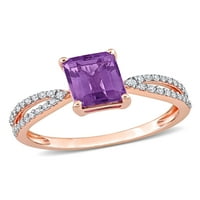 1- Carat T.G.W. Ametist i Carat T.W. Dijamantni 14KT ružini zlatni zaručnički prsten