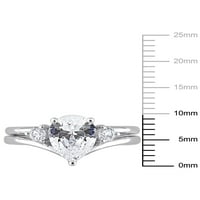 2- Carat T.G.W. Stvoren bijeli safir 10kt bijelo zlato zaručnički prsten od 3 kamena