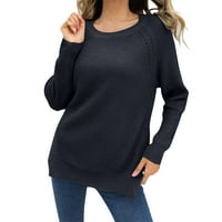 Jesenski džemperi za žene grafički casual pulover džemper dugih rukava s okruglim vratom šuplji Pleteni gornji dio u crnoj boji