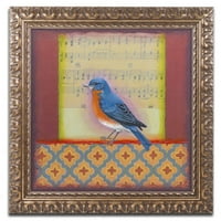 Umjetničko platno s potpisom Rachel Packston Plava ptica, Zlatni ukrašeni okvir